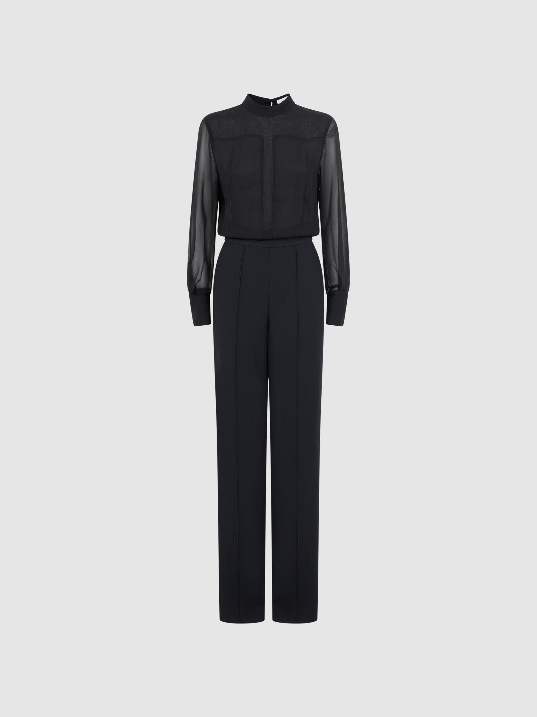Sheer Fitted Jumpsuit in Black Product Image