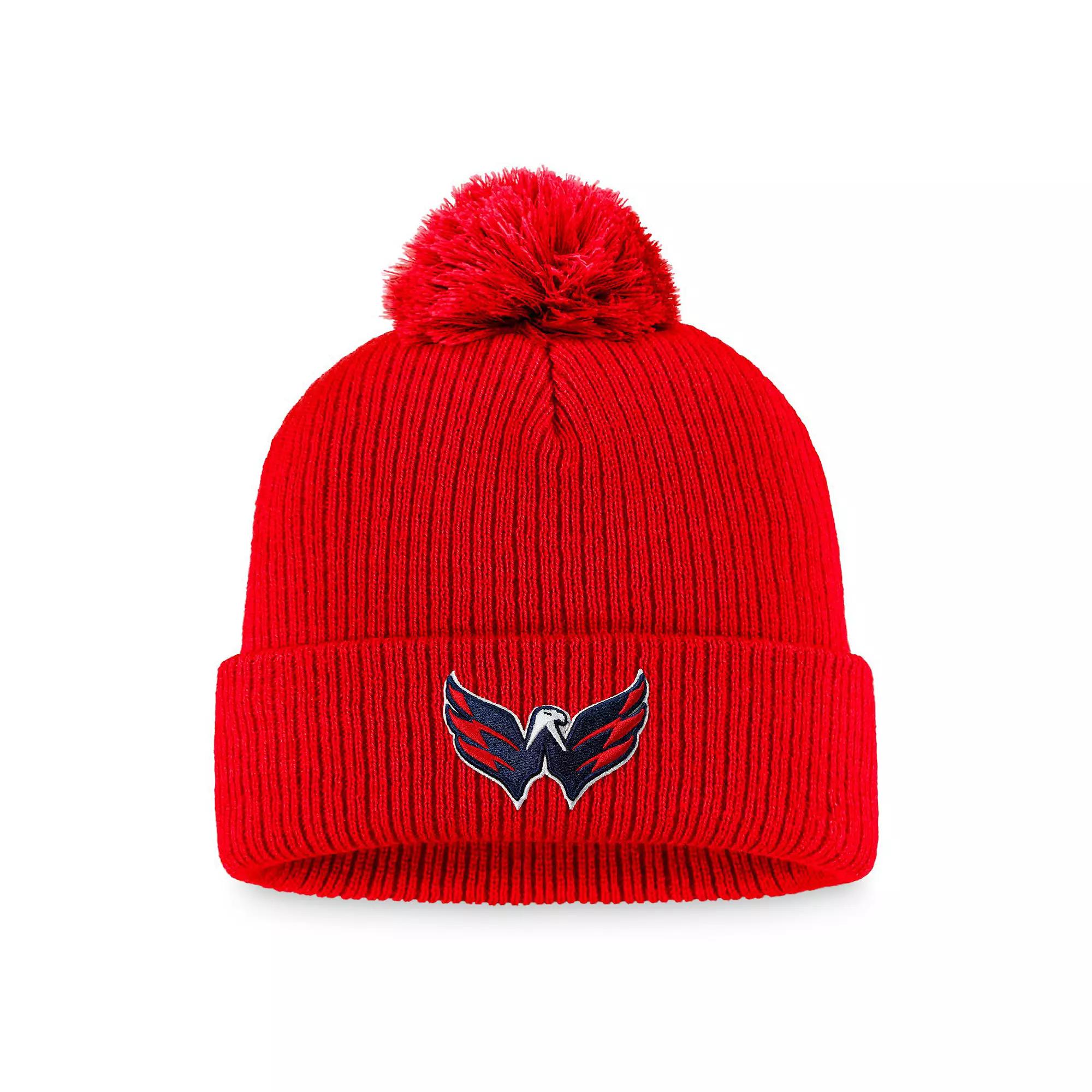 Men's Fanatics Branded Red Washington Capitals Core Primary Logo Cuffed Knit Hat with Pom Product Image