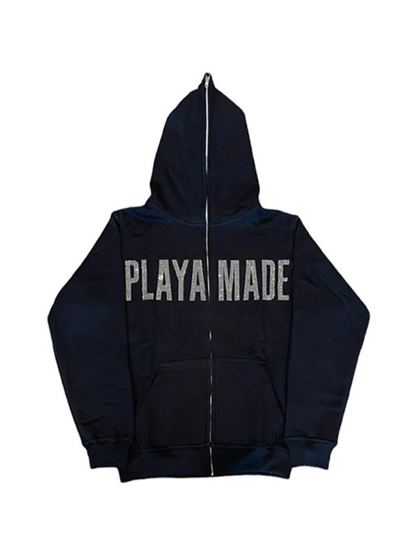 Men's Shiny Letter Rhinestone Fleece Oversized Hoodie Product Image