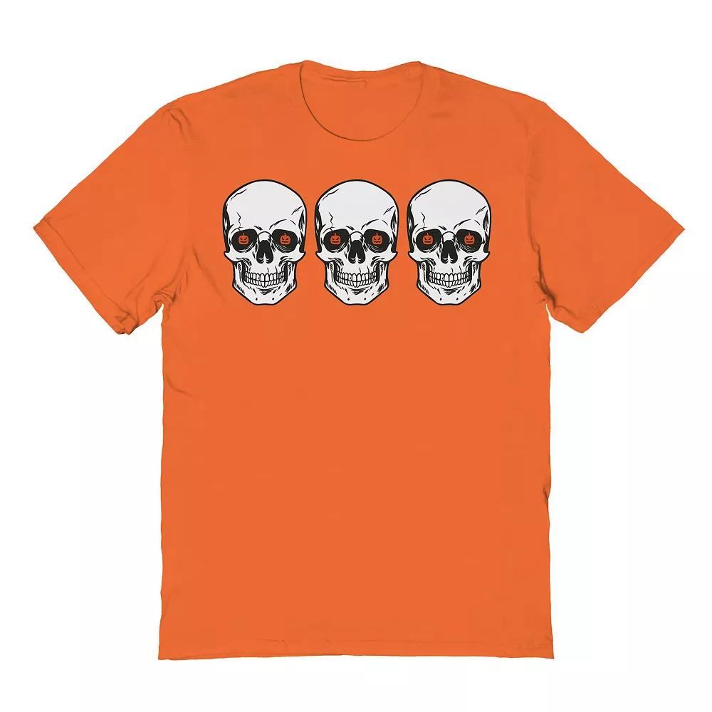 Men's 3 Skulls Pumpkin Eyes Halloween Graphic Tee, Size: Small, Orange Product Image