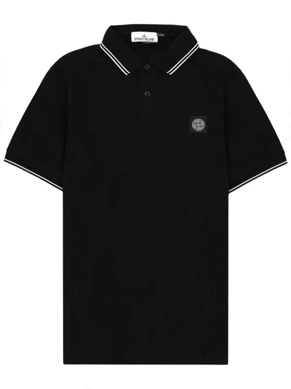 STONE ISLAND Mens Black Brand-patch Regular-fit Stretch-cotton Polo Shirt Xl Product Image