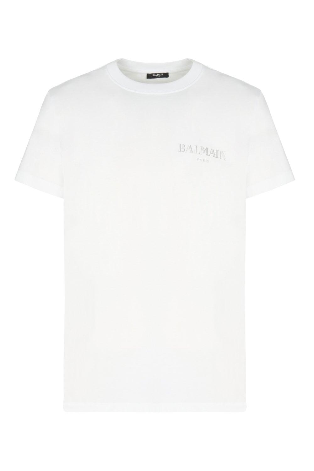 BALMAIN Flocked Logo Classic-fit T-shirt In White Product Image