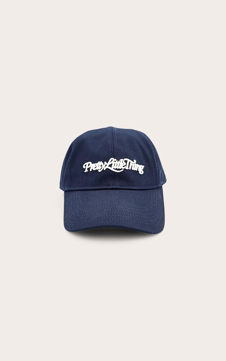 Pretty Little Thing Cream Embroidered Navy Cap Product Image