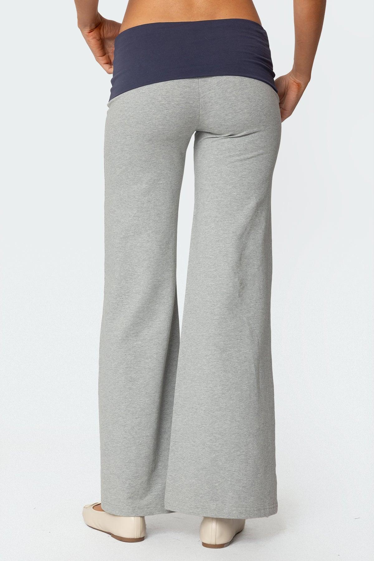 Wide Leg Contrast Fold Over Pants Product Image
