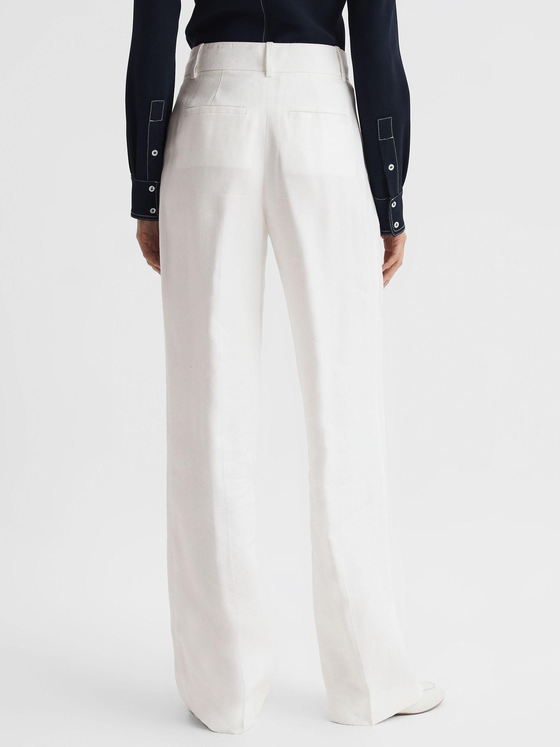 Wide Leg Linen Trousers in White Product Image