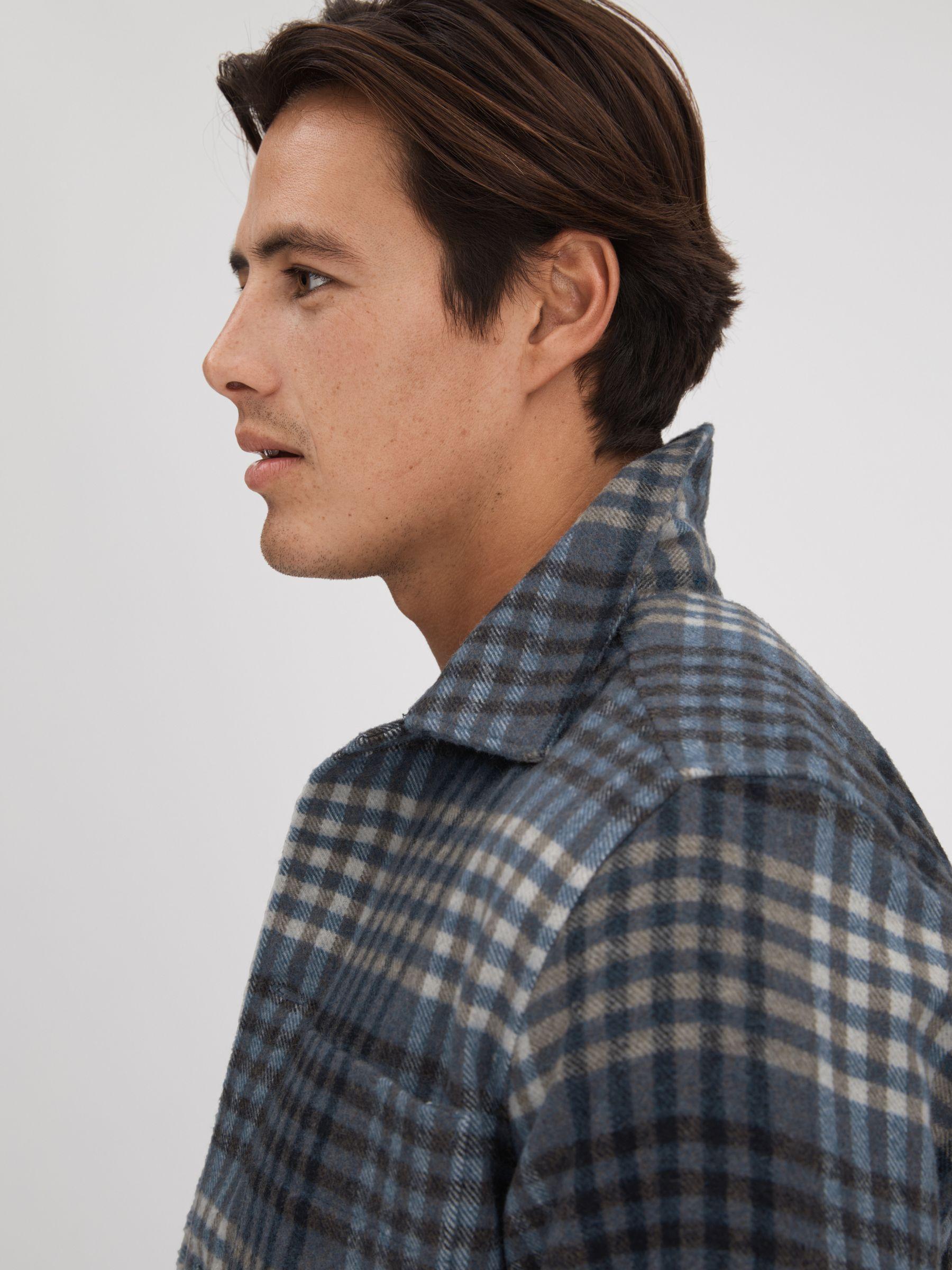Brushed Check Button-Through Overshirt in Blue Multi Product Image