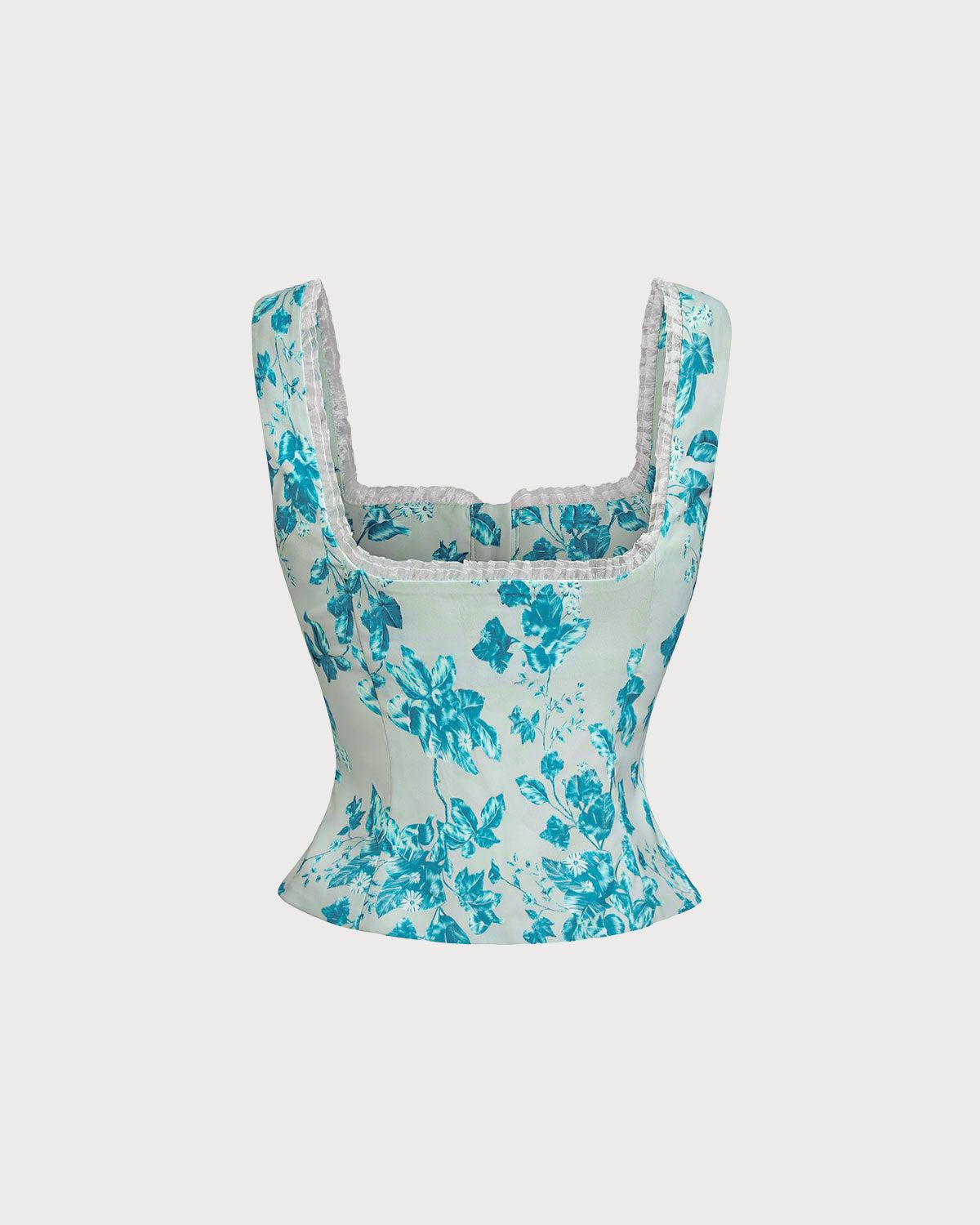 Blue Floral Square Tank Top Product Image