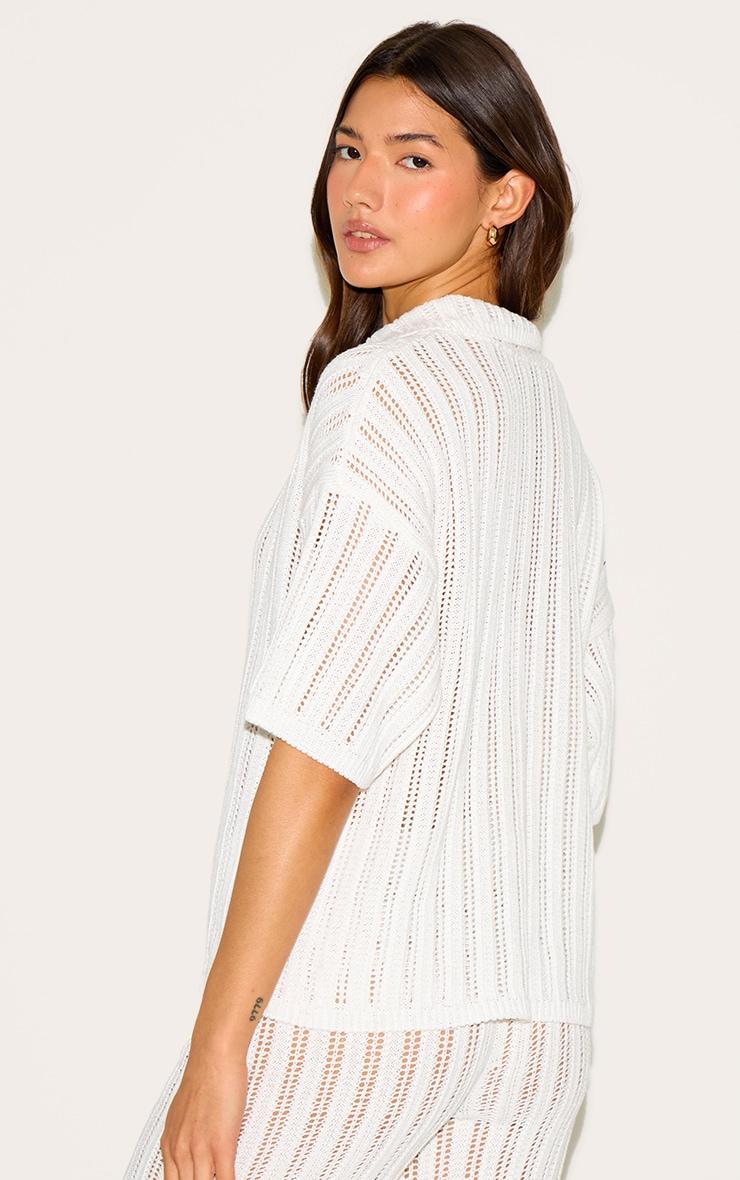  Cream Crochet Rugby Knit Top Product Image