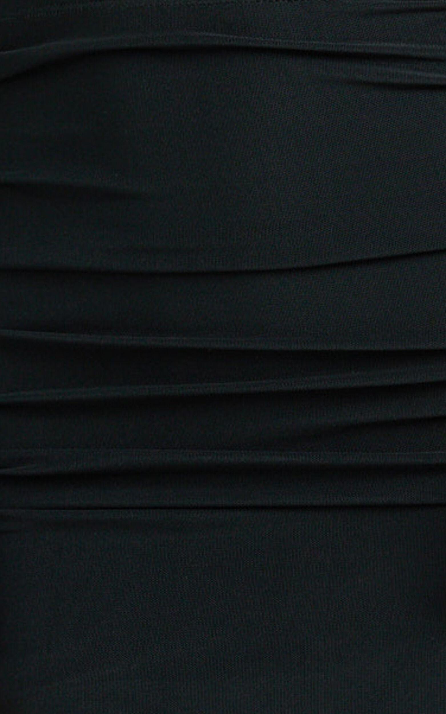 Xandy Two Piece Set - One Sleeve Ruched Mesh Top and Maxi Skirt in Black Product Image