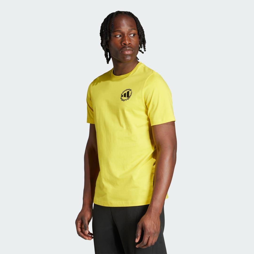 adidas Soccer Sticker Graphic Tee Yellow M Mens Product Image