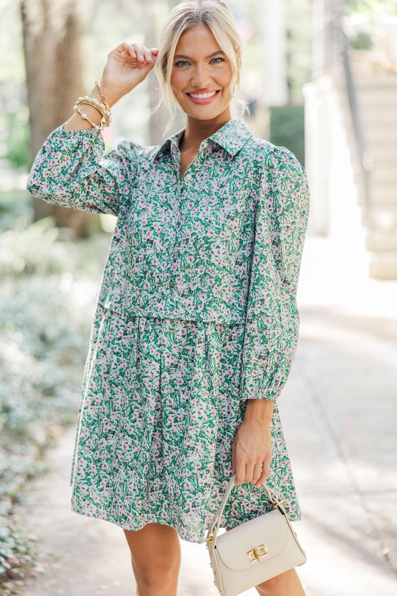 Thinking Of You Green Floral Shirt Dress Female Product Image