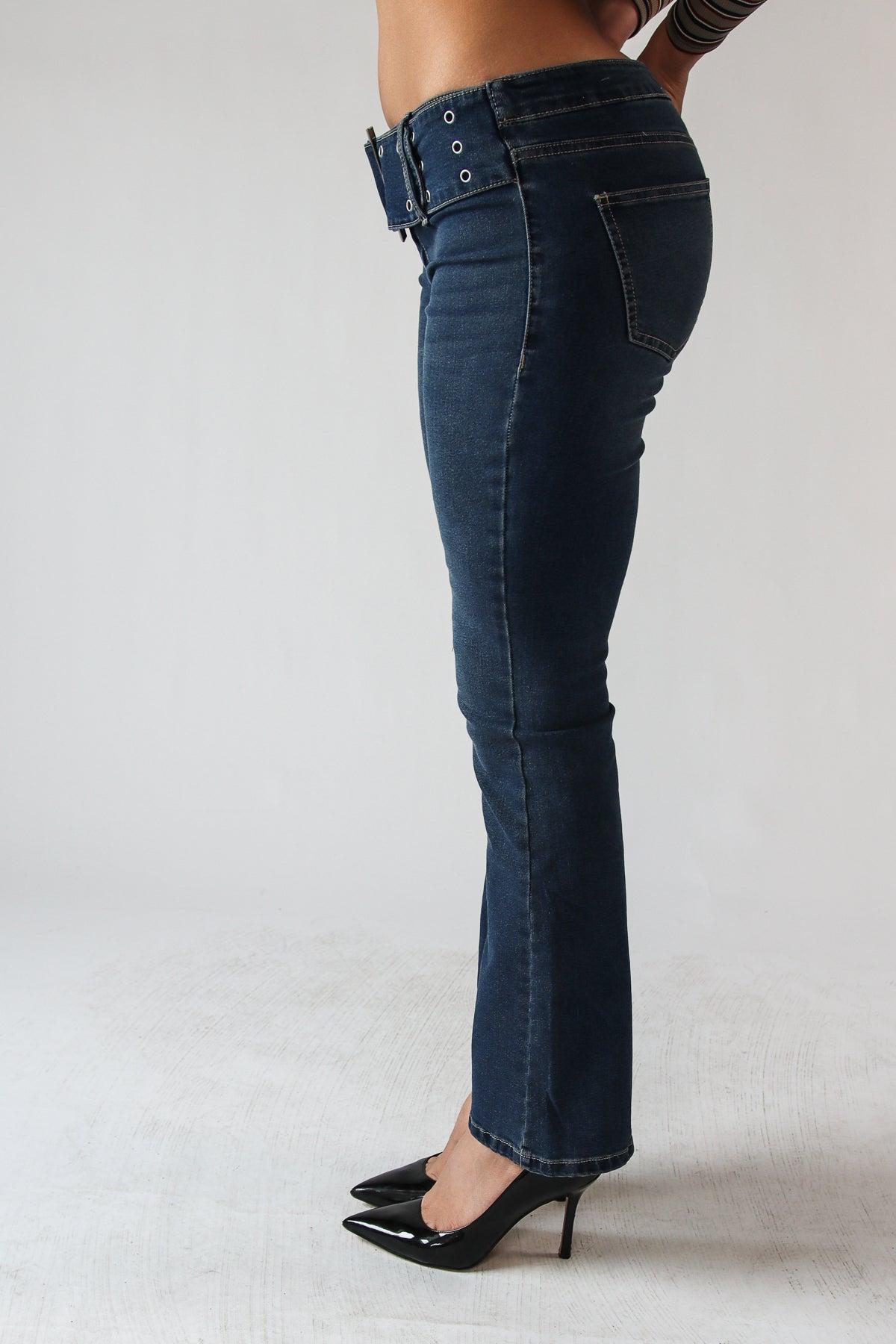 Low Rise Bootcut Belted Jeans Product Image
