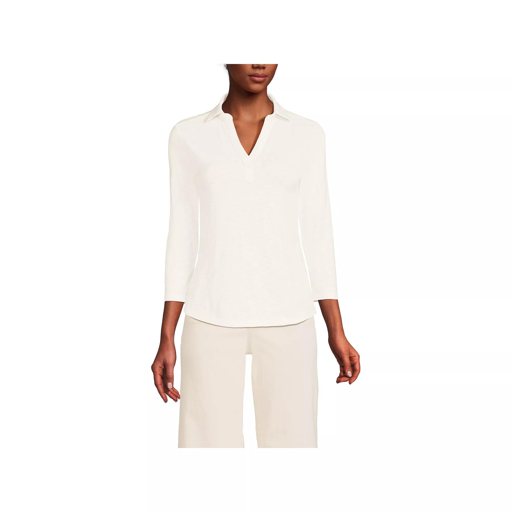 Women's Lands' End Slub Polo Top, Size: Medium, Ivory Product Image
