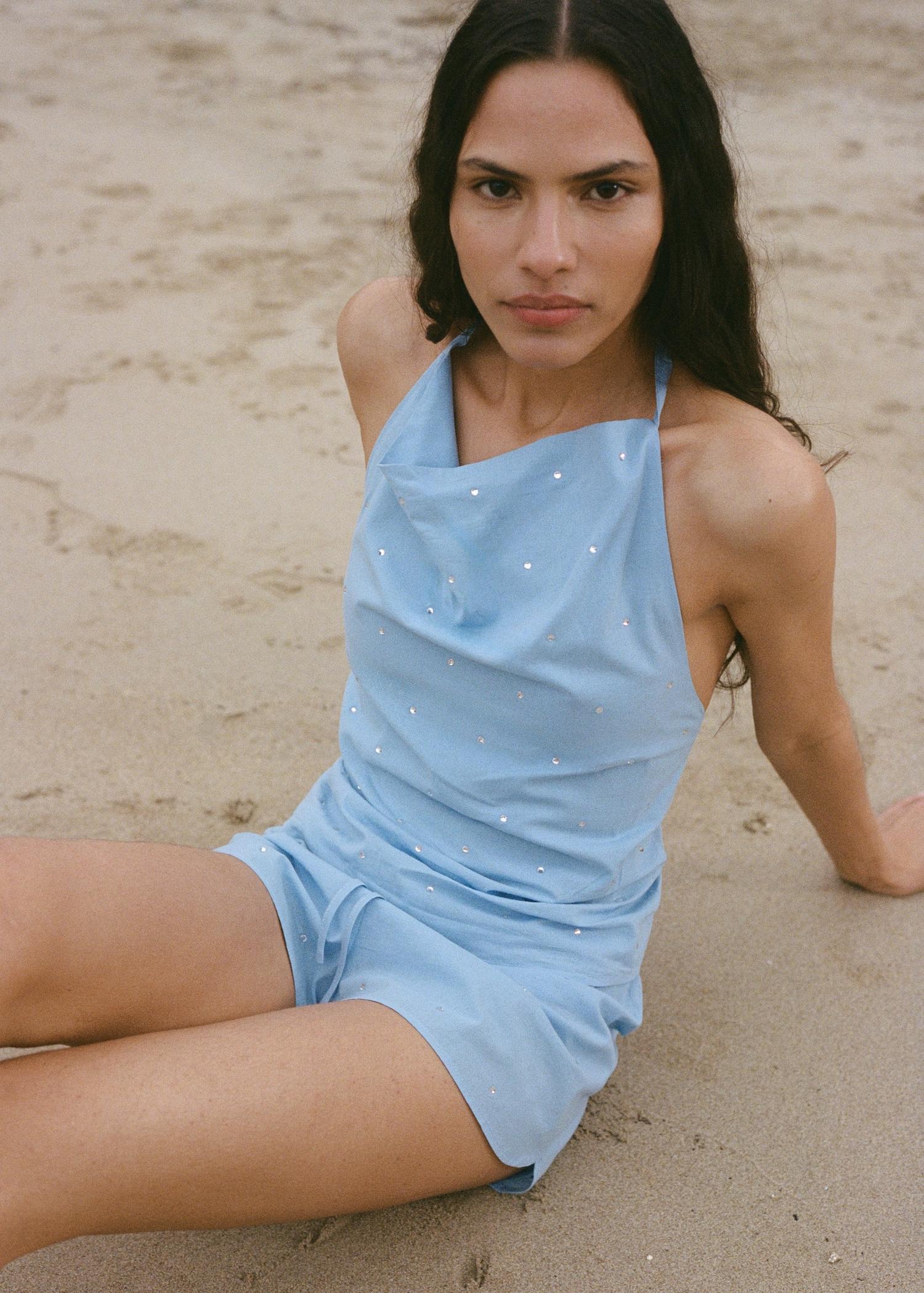 Cotton halter top with rhinestone detail - Women | MANGO USA Product Image