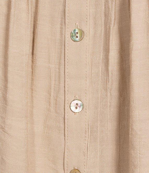 Figueroa & Flower Solid Woven Split V-Neck 3/4 Applique Sleeve Peasant Blouse Product Image