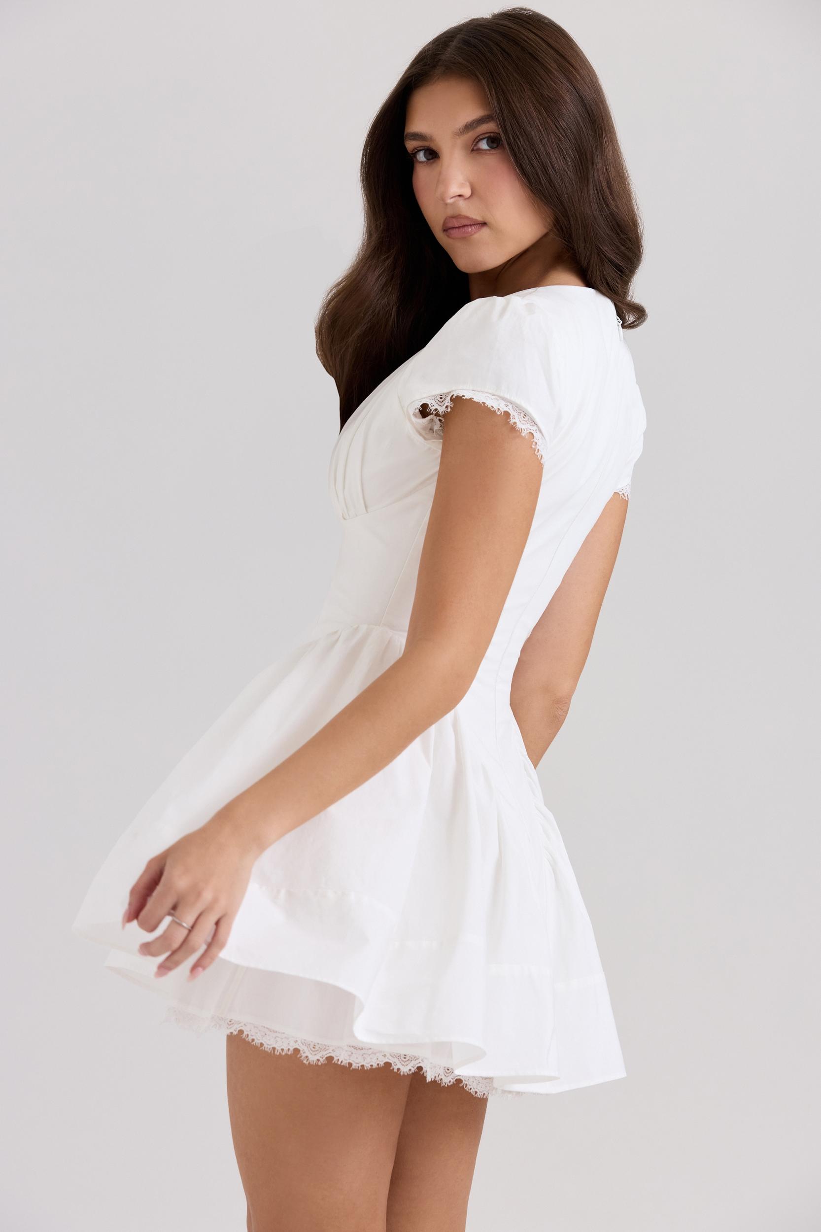 Emiliana  white stretch cotton mini dress Product Image