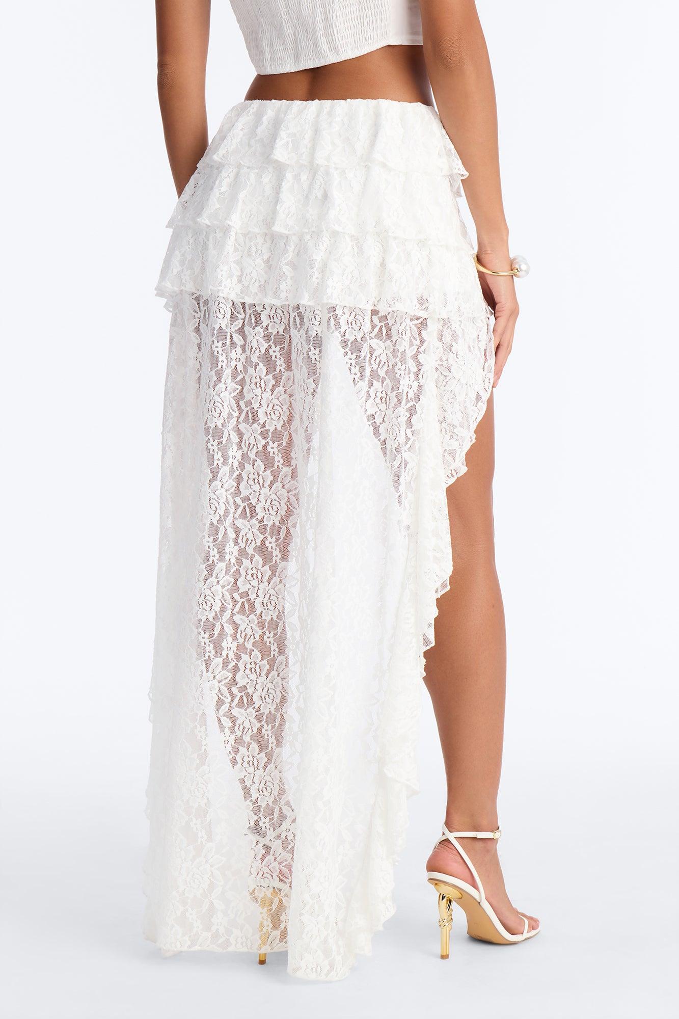 Lovers Bliss High Low Tiered Lace Skort - Ivory Female Product Image