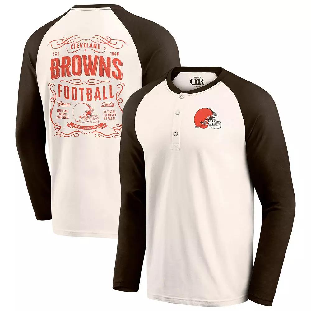 Men's Darius Rucker Collection by Fanatics Cream/Brown Cleveland Browns Raglan Henley T-Shirt,  Product Image