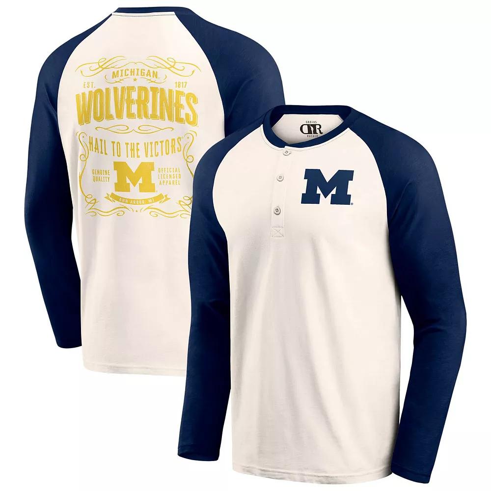 Men's Darius Rucker Collection by Fanatics Light Beige Michigan Wolverines Raglan Henley Long Sleeve T-Shirt, Size: Medium, Lt Bei Product Image