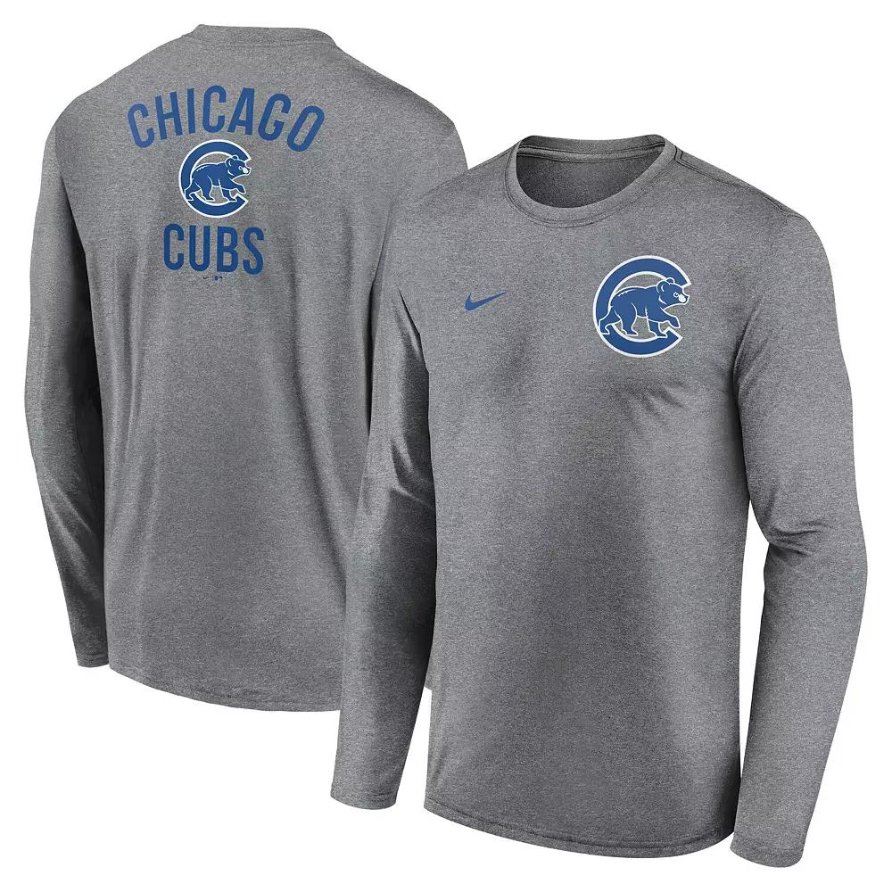 Men's Nike Heather Charcoal Chicago Cubs 2-Hit Legend Performance Long Sleeve T-Shirt, Size: Small Product Image