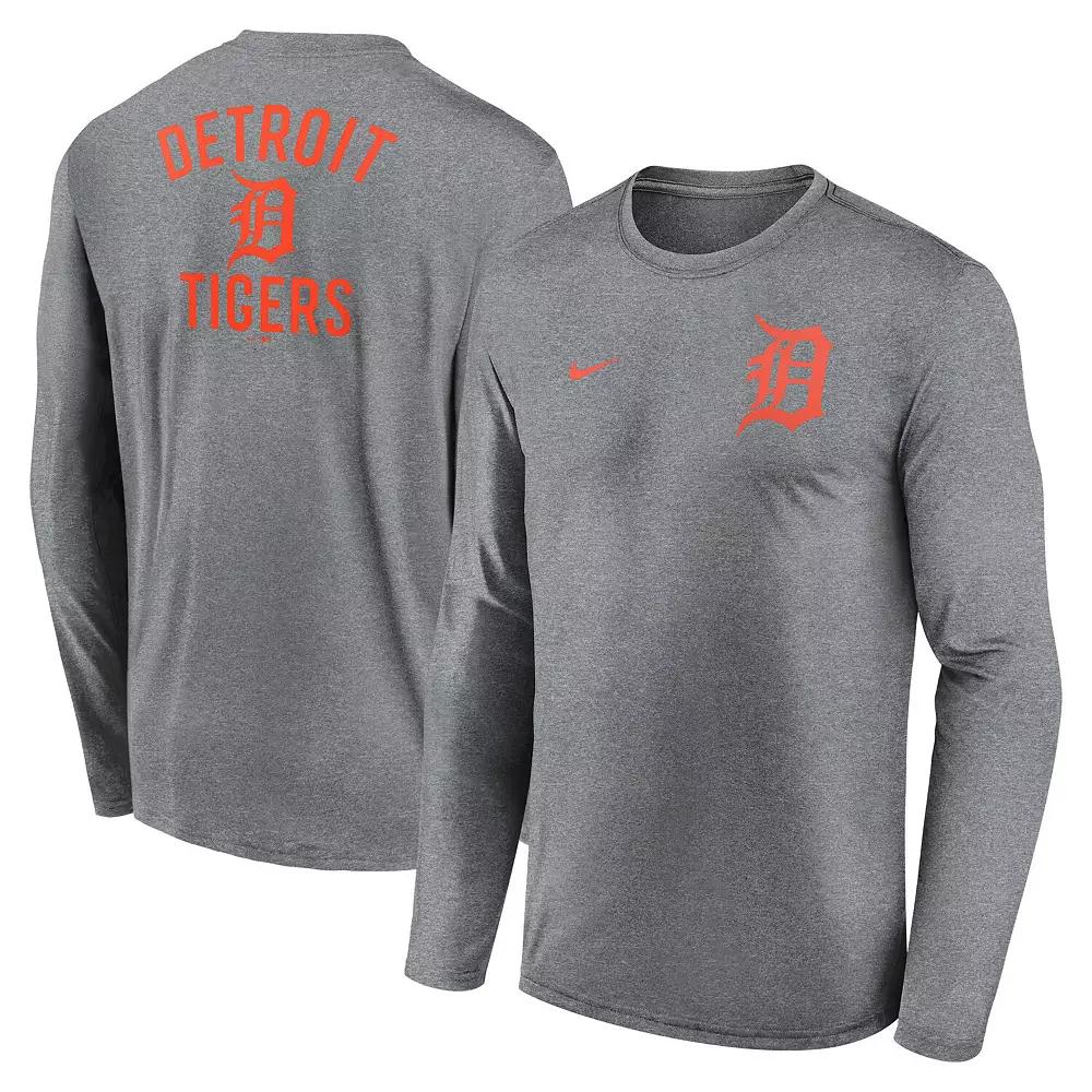 Men's Nike Heather Charcoal Detroit Tigers 2-Hit Legend Performance Long Sleeve T-Shirt,  Product Image