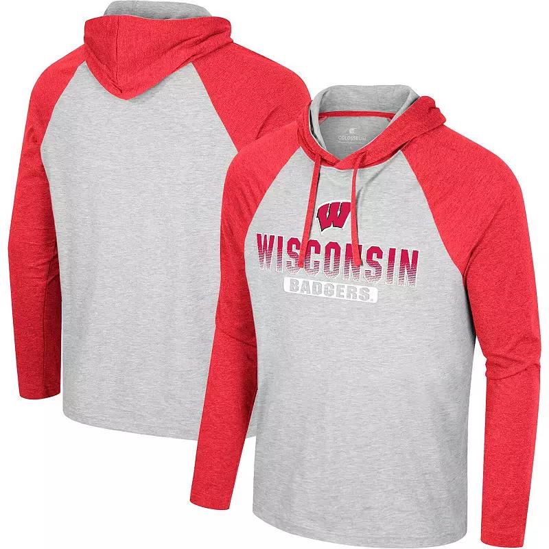 Men's Colosseum  Heather Grey Arkansas Razorbacks Hasta La Vista Raglan Hoodie Long Sleeve T-Shirt, Size: XL Product Image