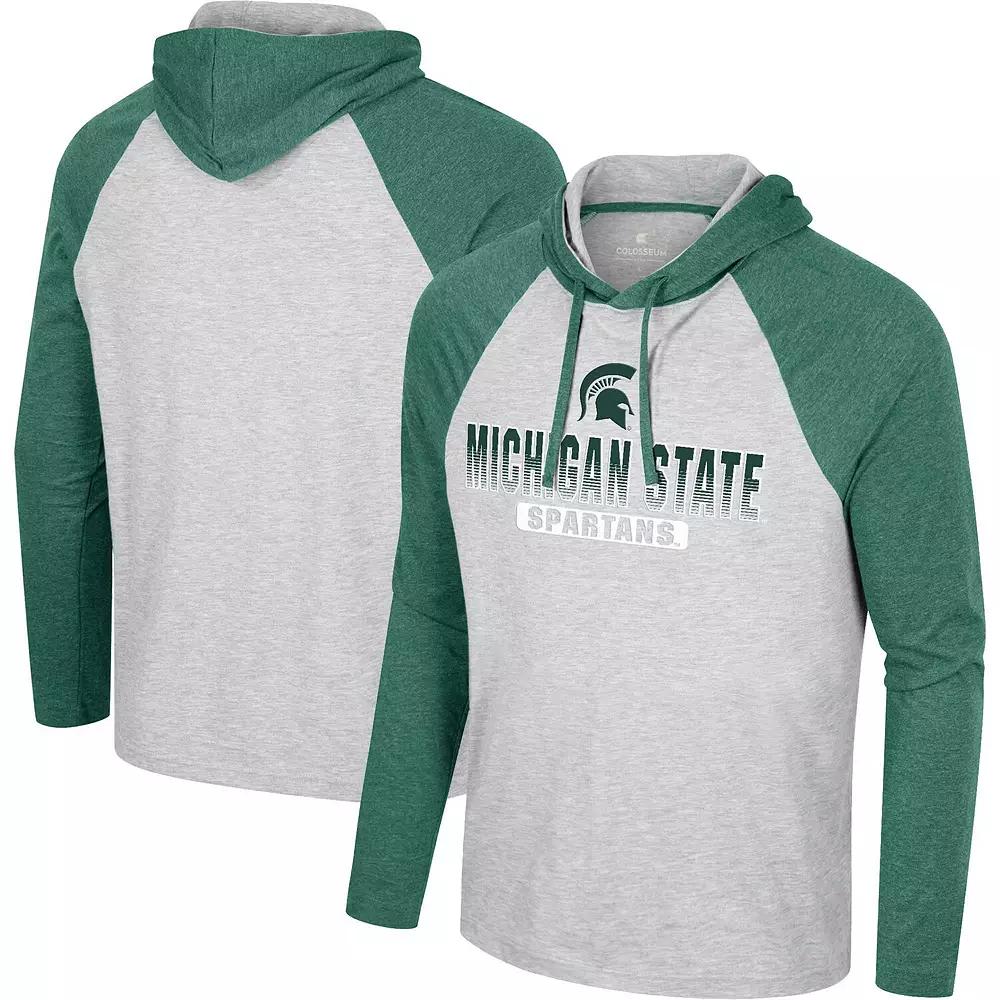 Men's Colosseum  Heather Grey Arkansas Razorbacks Hasta La Vista Raglan Hoodie Long Sleeve T-Shirt, Size: XL Product Image