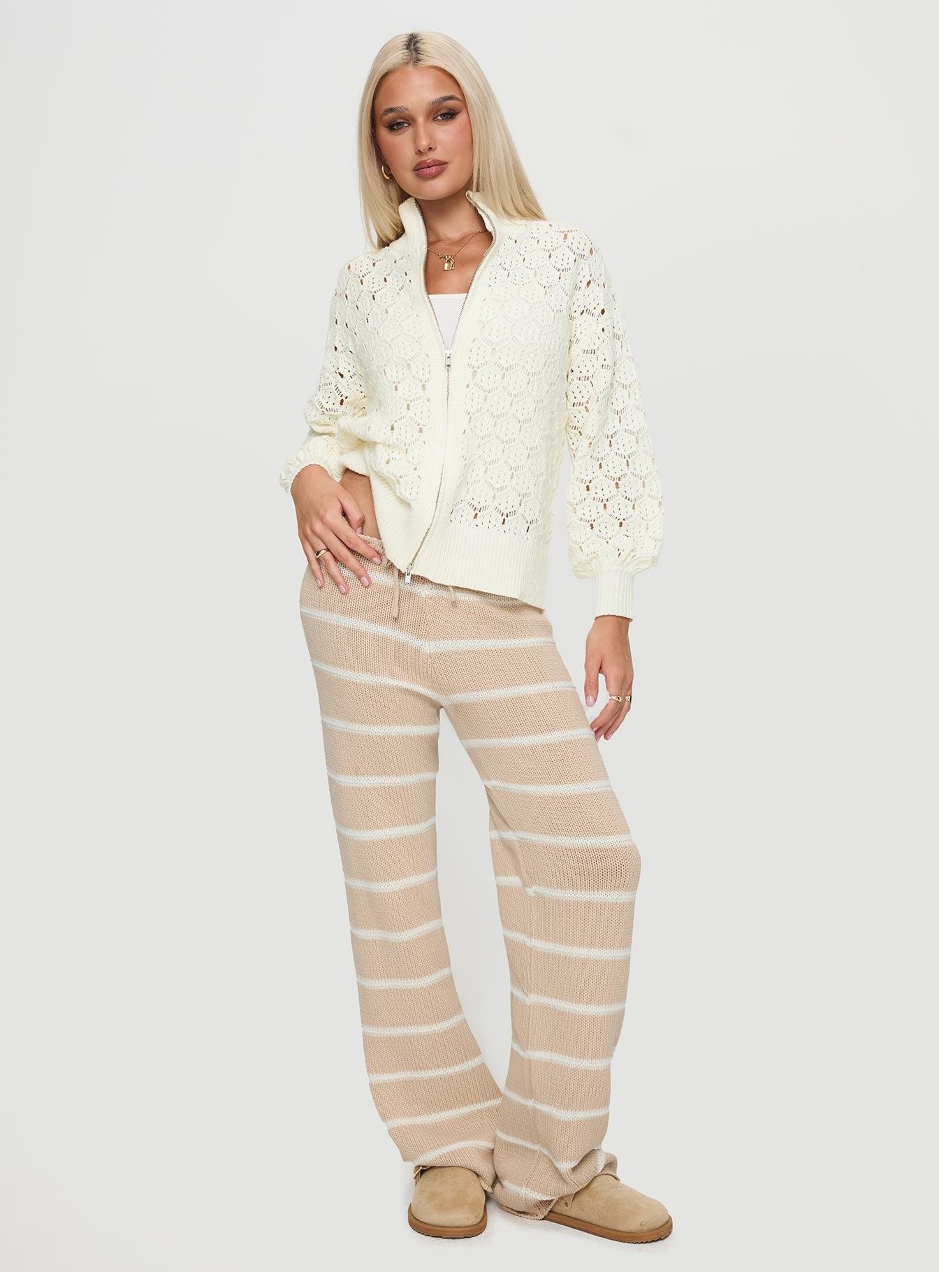 Sirena Zip Through Knit Sweater Cream Product Image