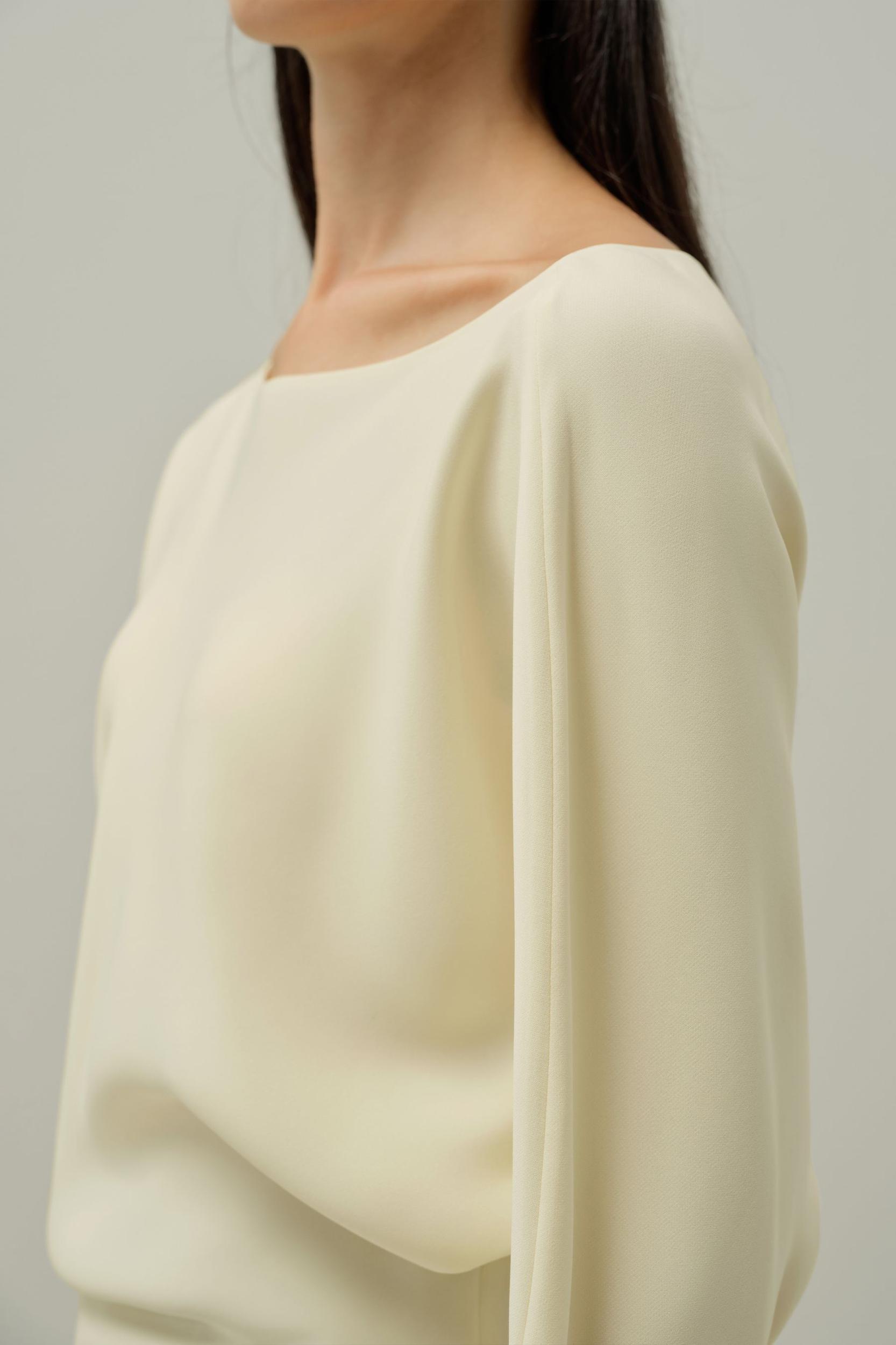 Long Sleeve Gathered Silk Top Product Image
