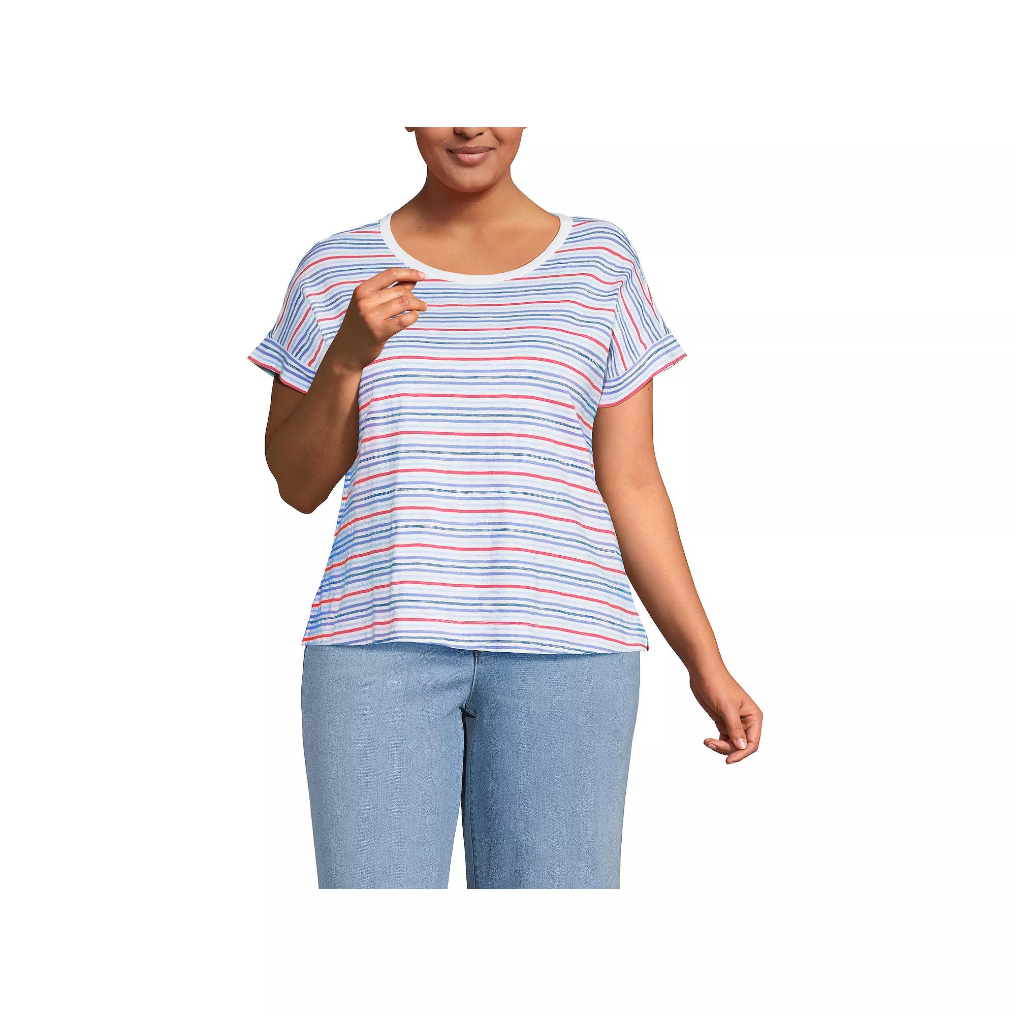 Plus Size Lands' End Slub T-Shirt, Women's, Size: 1XL, Misty Blue Stripe Product Image