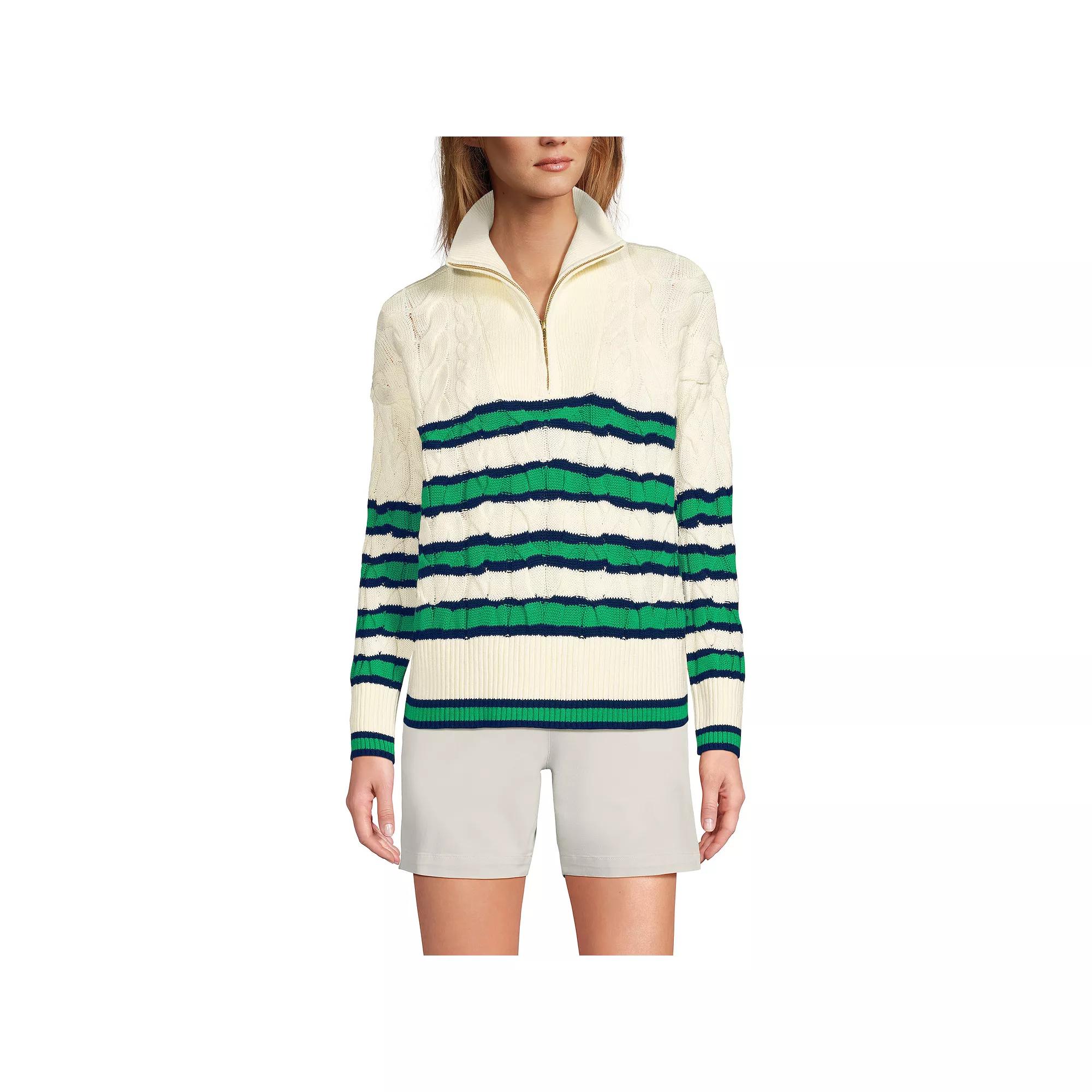 Women's Lands' End Drifter Cable Quarter Zip Sweater,  Product Image