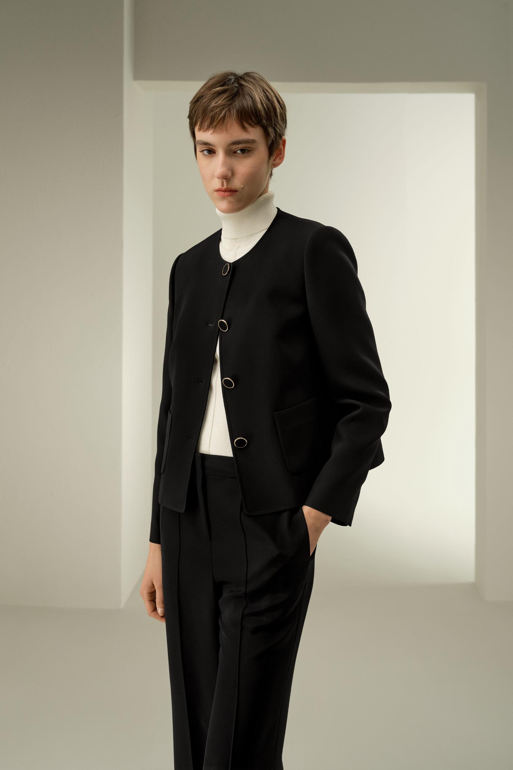 LILYSILK Women's Silk Boxy Jacket, Black Size 16, Breathable Silk Crepe, Padded Shoulders, Minimalist Style Product Image