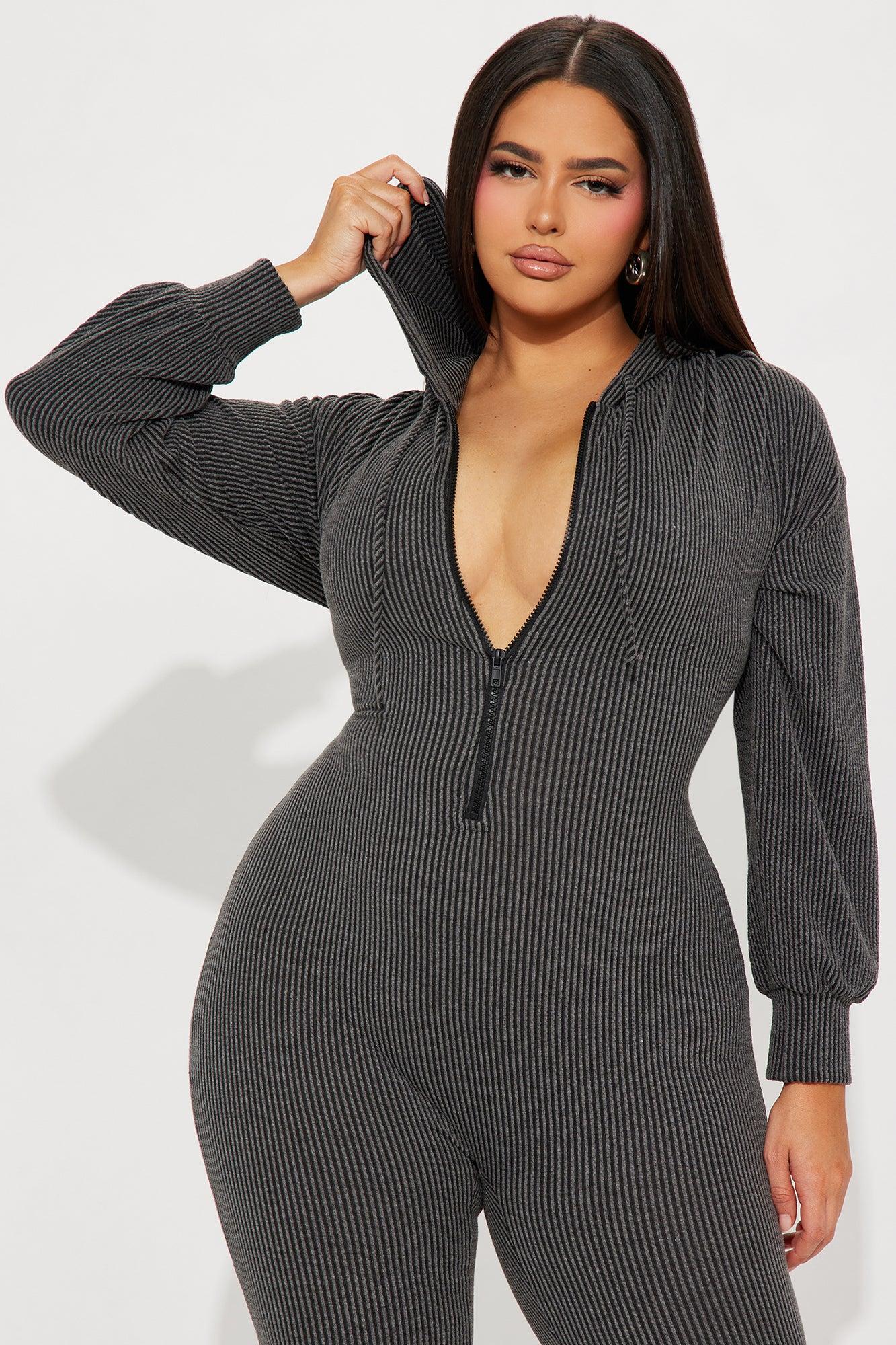 Izara Ribbed Jumpsuit - Charcoal Product Image