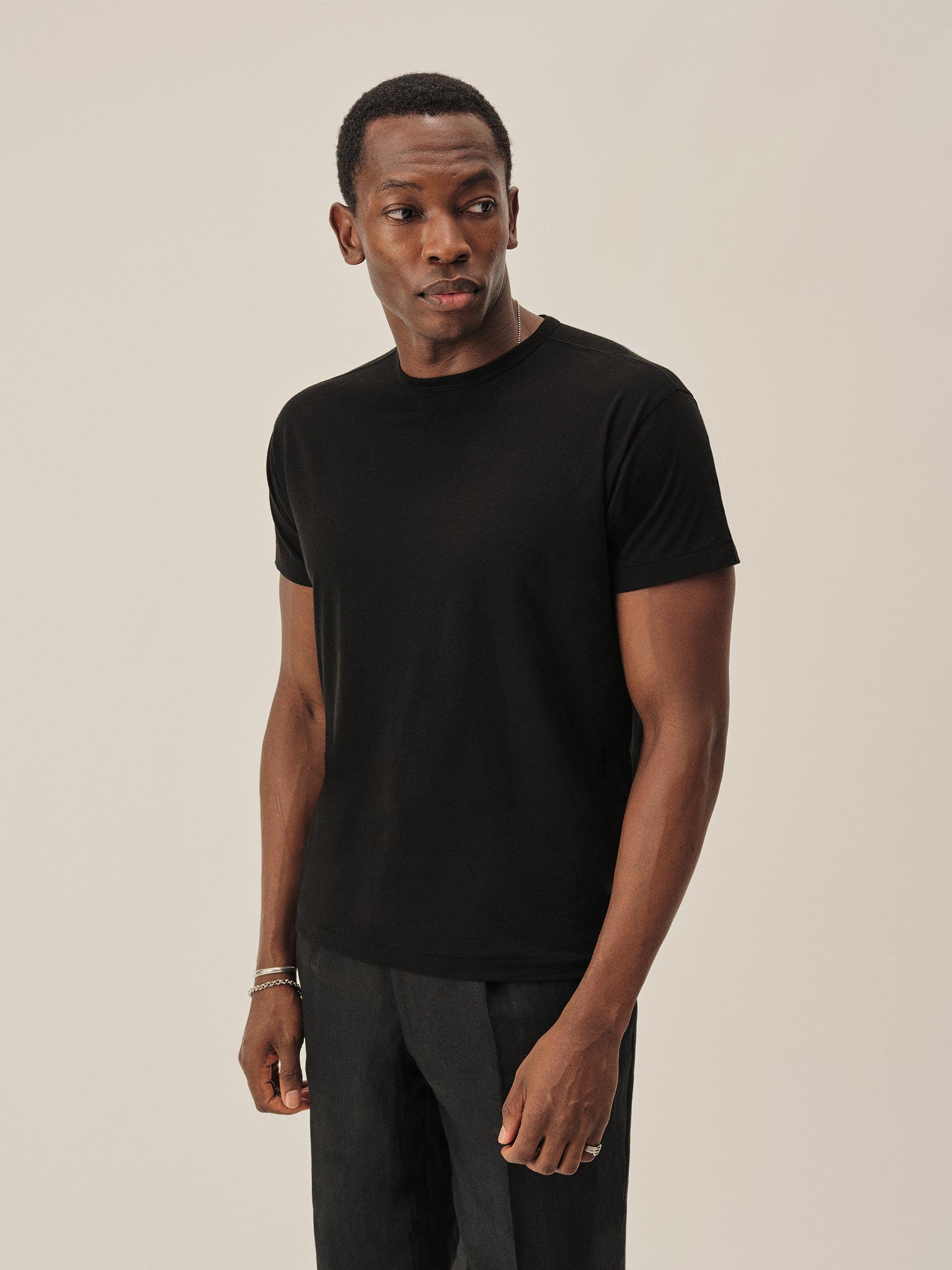 Black Japanese Cool Cashmere Knit Tee Product Image