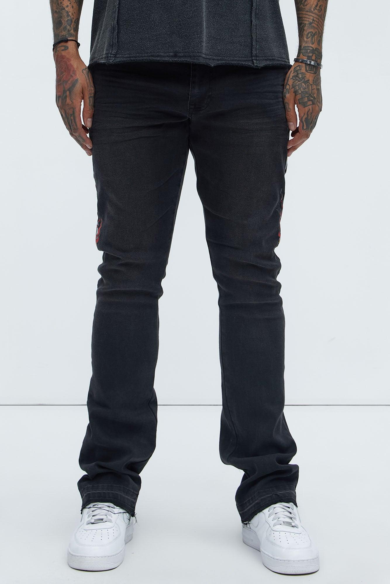 Ed Hardy Stacked Skinny Cobra Flame Jeans - Black Wash Product Image