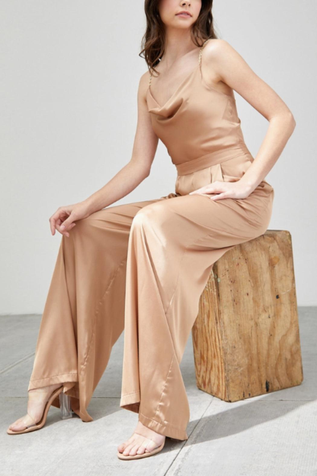 COWL NECK TRIM DETAIL JUMPSUIT Product Image
