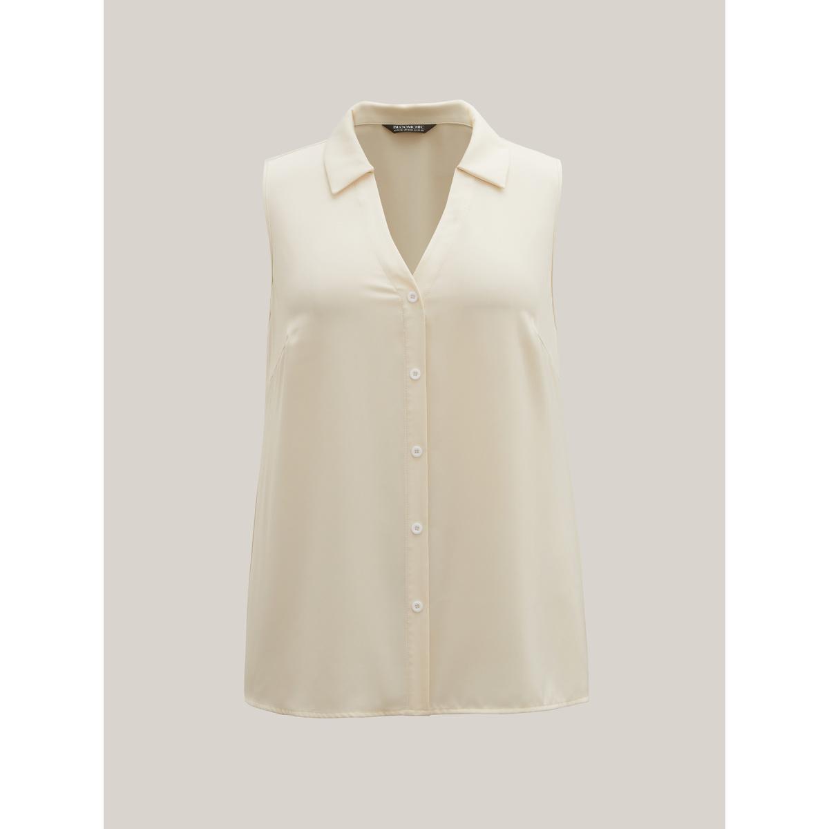 Plus Size Button Placket Collar Tank Top Women Beige Button Shirt collar Work Tank Tops Camis BloomChic 10/M Product Image