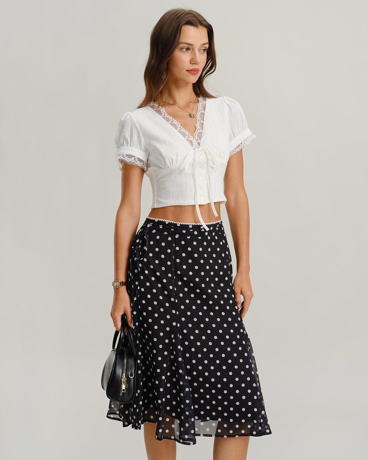 White V Neck Lace Tee Product Image