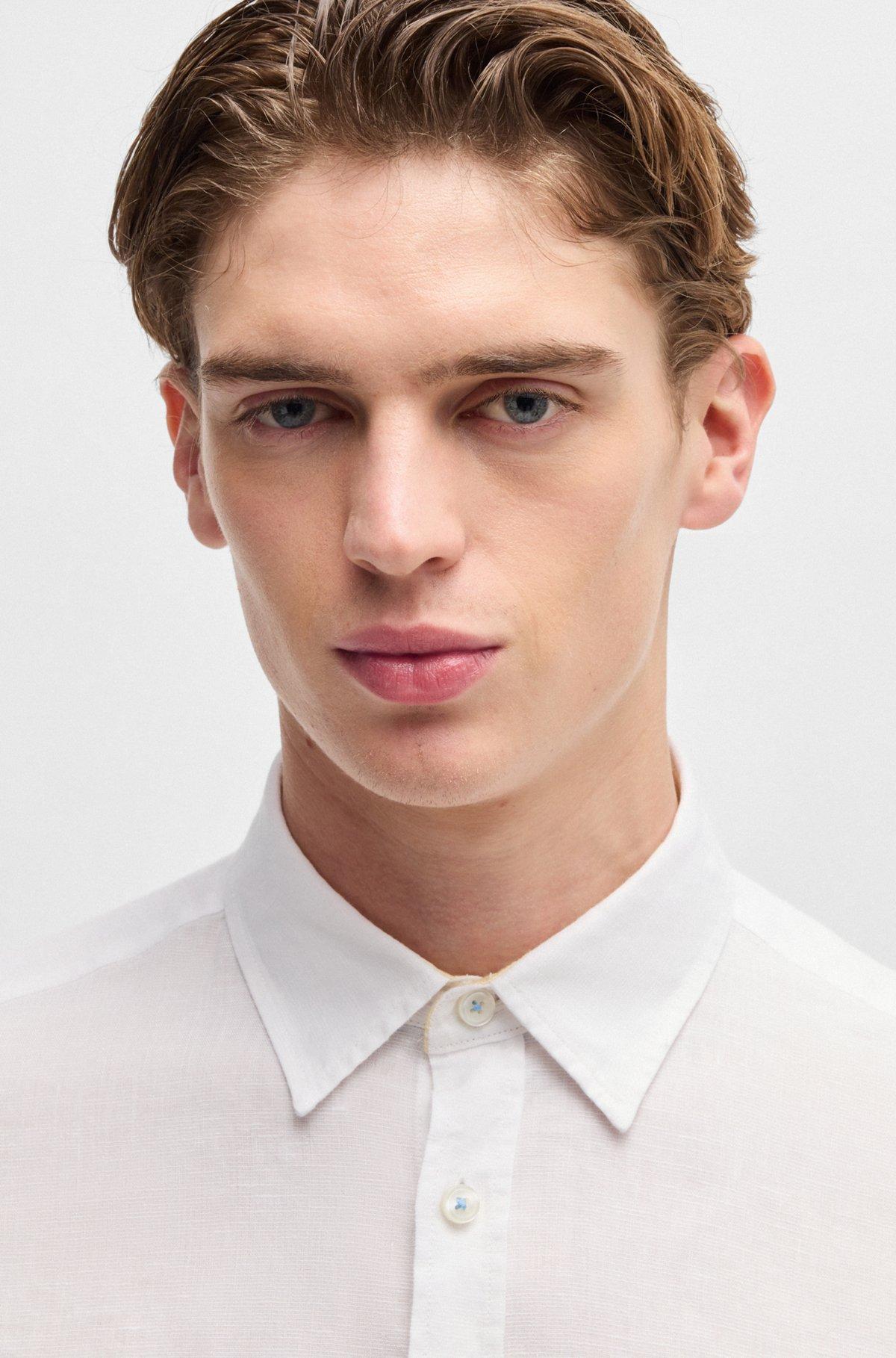BOSS - Slim-fit shirt in stretch linen - White Product Image