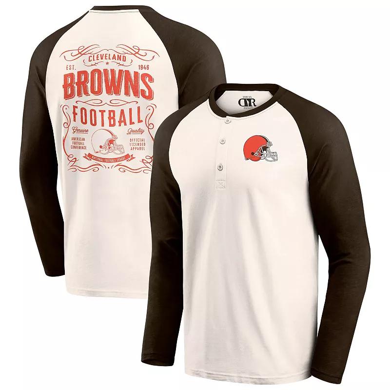 Men's Darius Rucker Collection by Fanatics Cream/Brown Cleveland Browns Raglan Henley T-Shirt,  Product Image