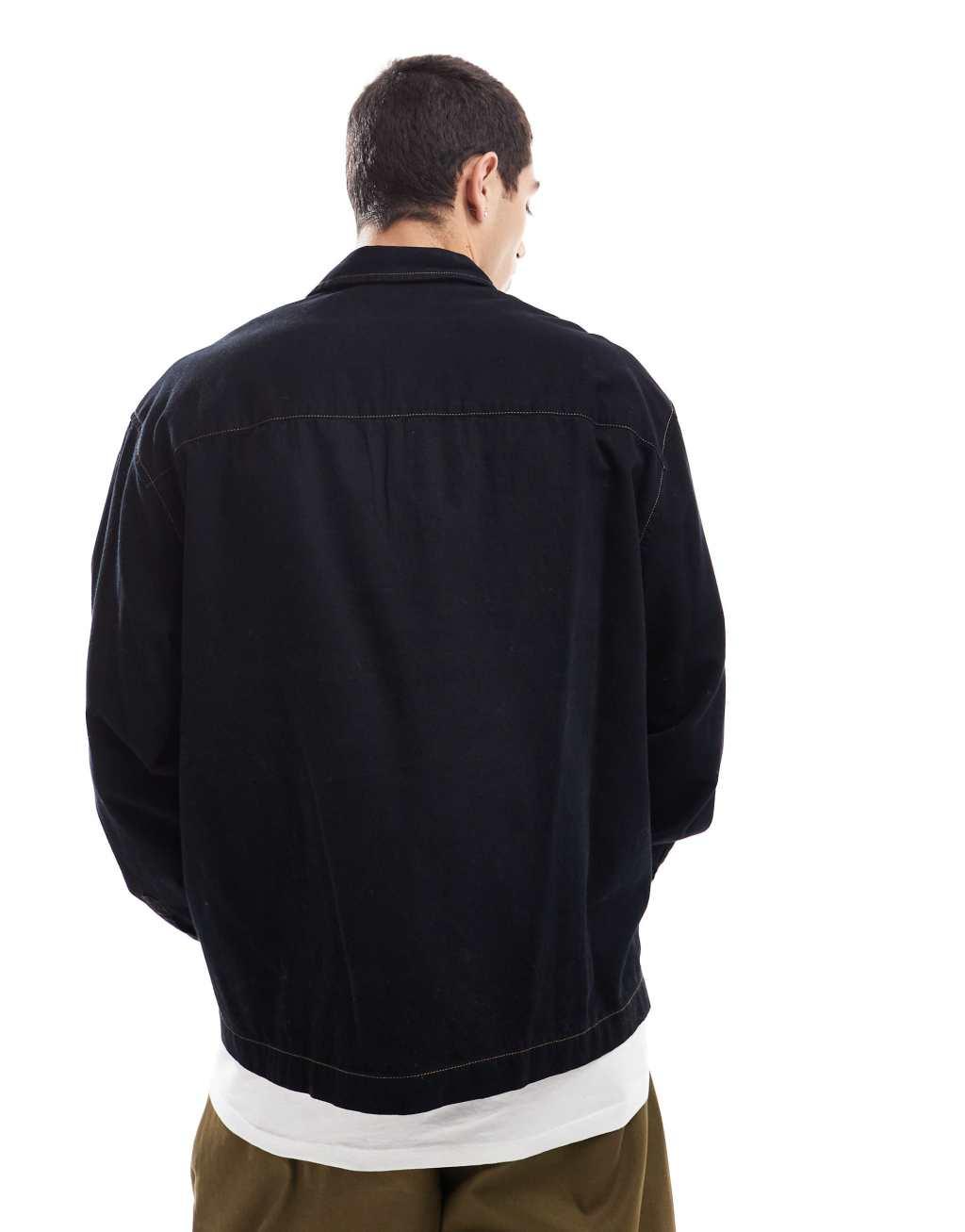 ASOS DESIGN boxy oversized denim overhead shirt in black Product Image