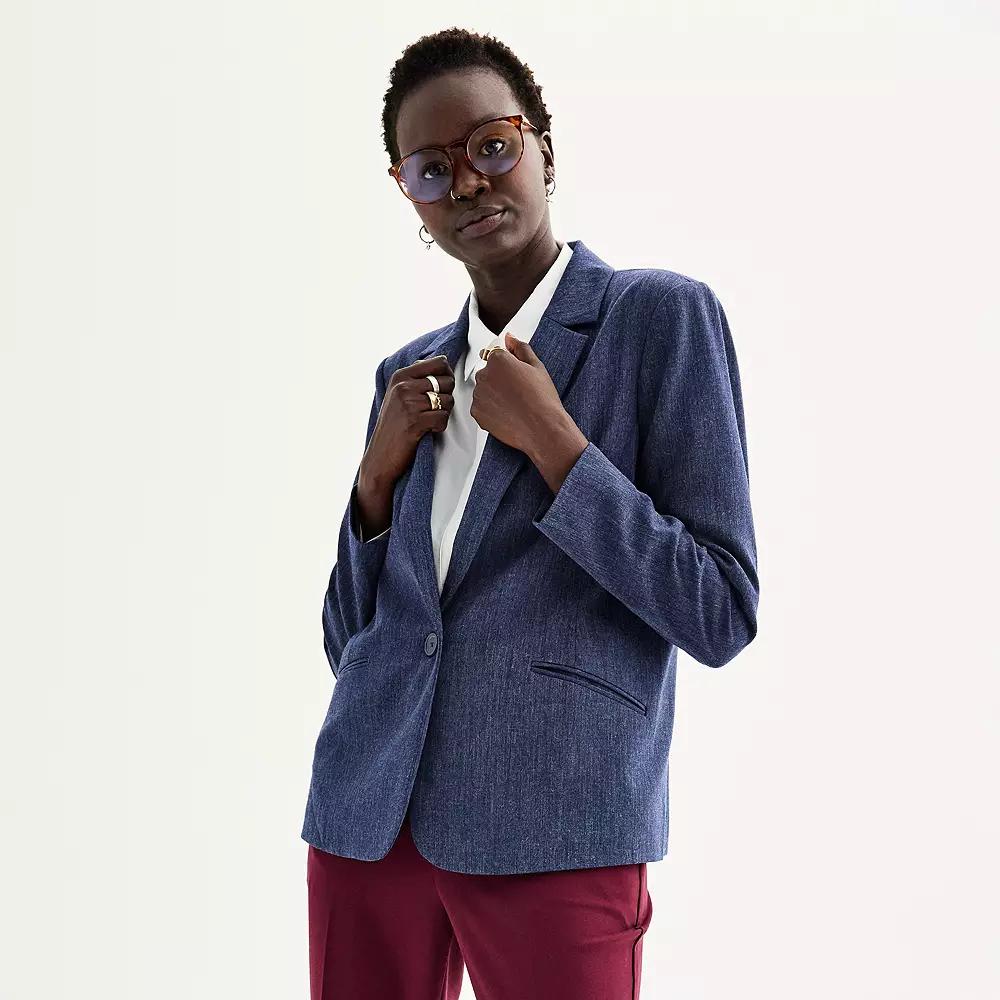 Women's Nine West Classic Single Button Blazer, Size: XL, Grey Navy Product Image