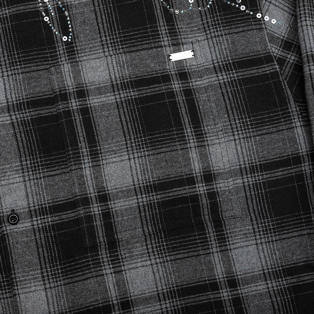 Plaid Beaded Oversized Shirt - Black Male Product Image
