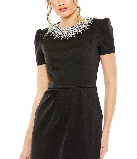 Mac Duggal Rhinestone Crew Neckline Short Sleeve Midi Dress Product Image