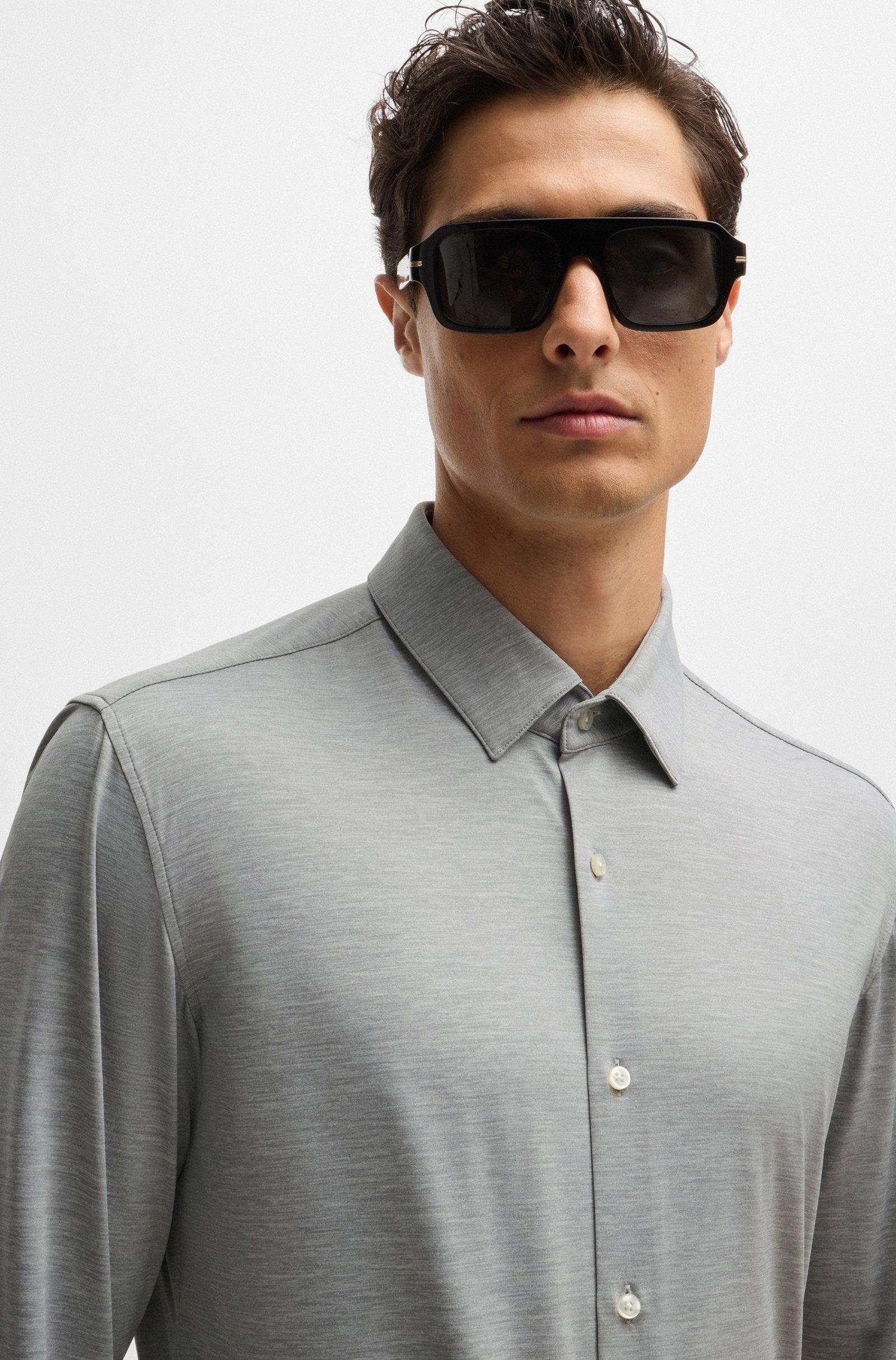 Boss SLIM-FIT SHIRT IN MELANGE PERFORMANCE-STRETCH JERSEY Product Image