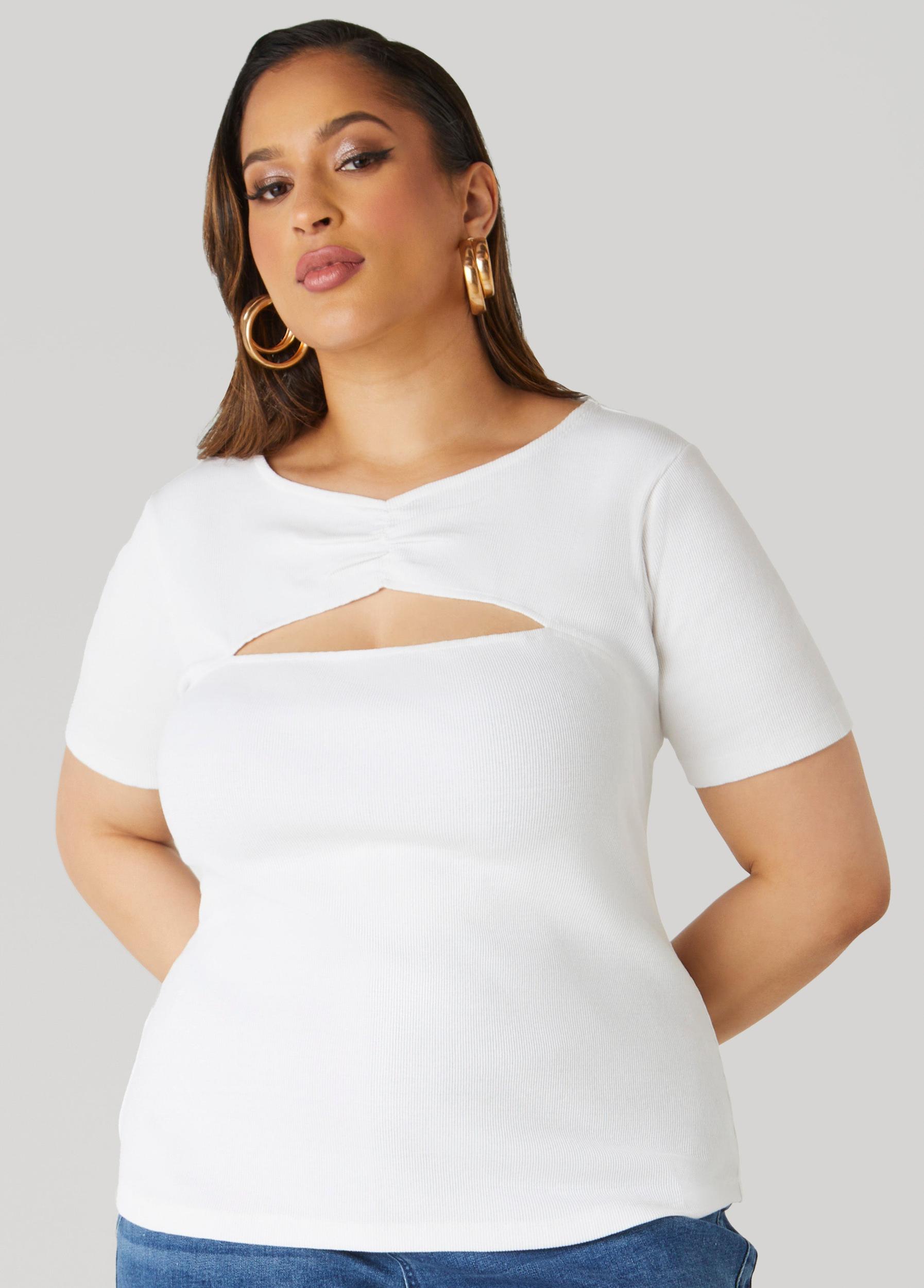 Plus Size Cutout Ribbed Tee Ashley Stewart Product Image