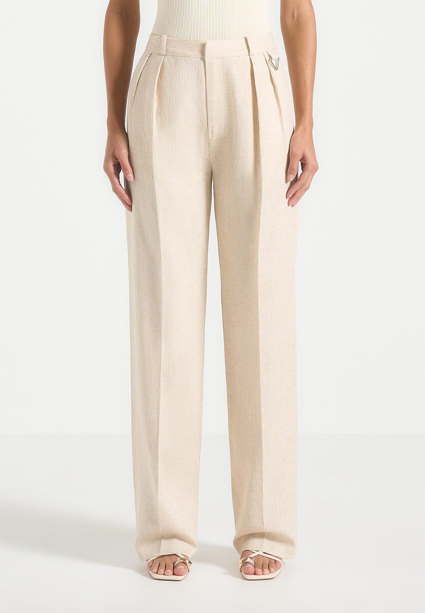 Julie - Linen Twin Pleat Trousers - Natural Female Product Image