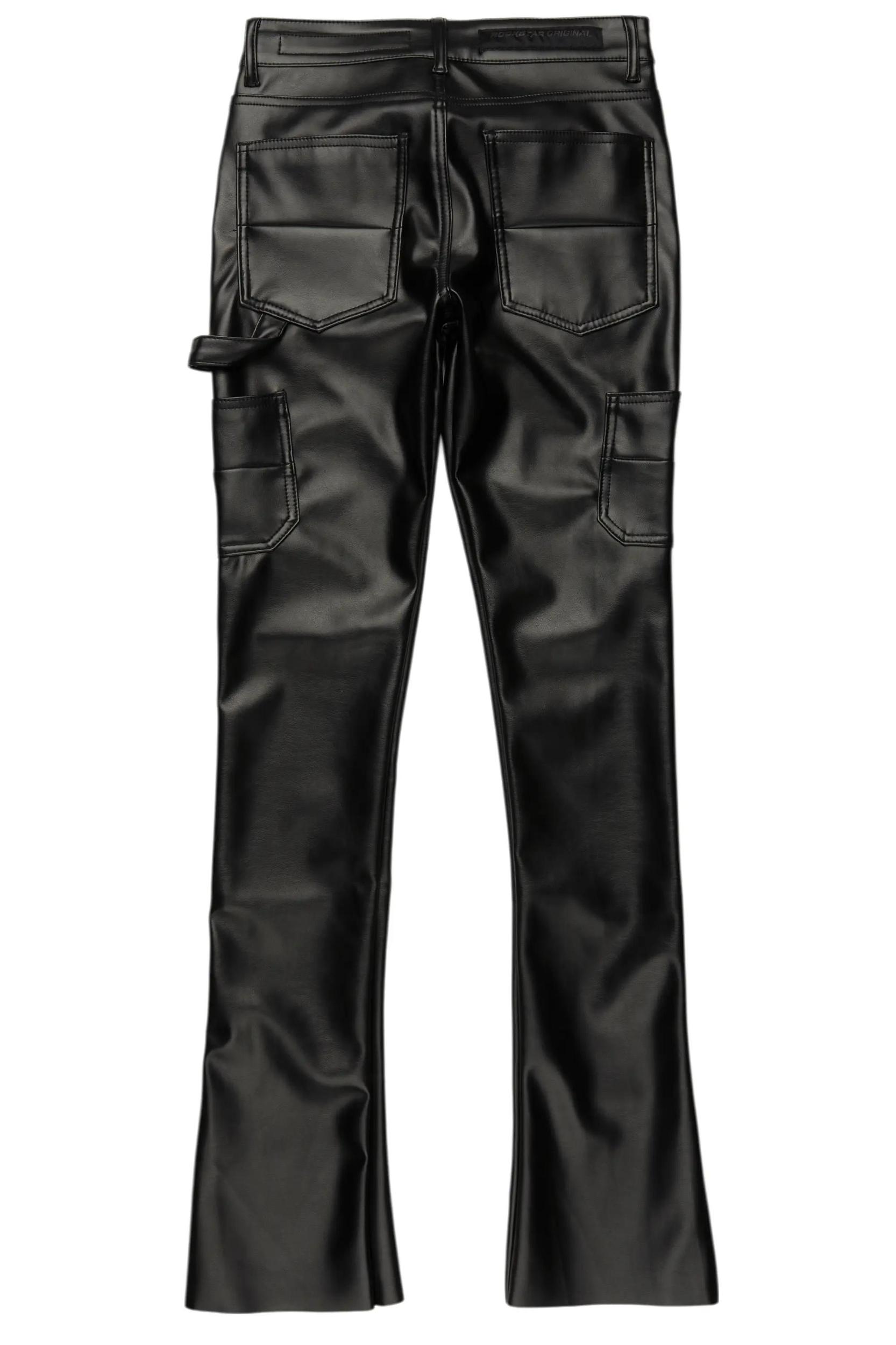 Quatz Black Leather Stacked Flare Jean Male Product Image