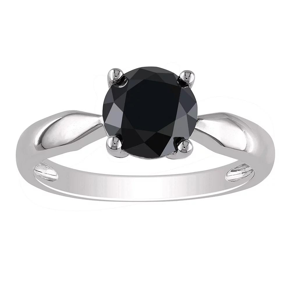 Stella Grace 10k White Gold 3 Carat T.W. Round Black Diamond Solitaire Engagement Ring, Women's, Size: 5.50 Product Image
