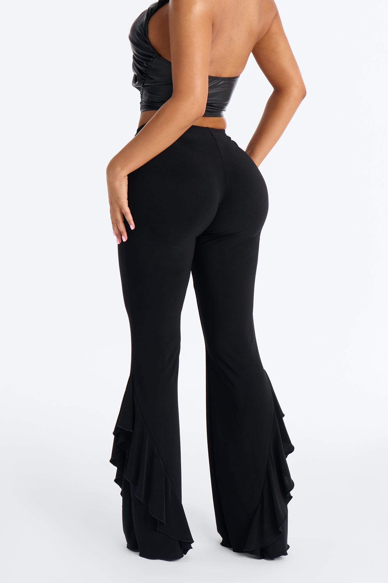 Liana Low Rise Ruffle Flare Pant 33″ - Black Female Product Image